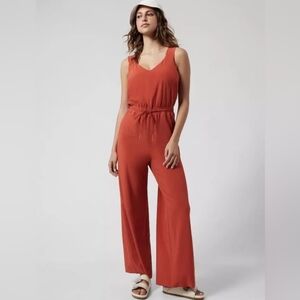 Sleeveless V-Neck Wide-Leg Jumpsuit in Rust